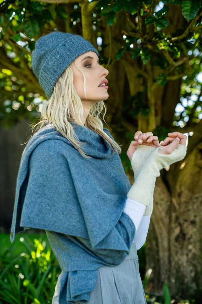 Moss Stitch Possum Merino Wool Silk Wrap KORU