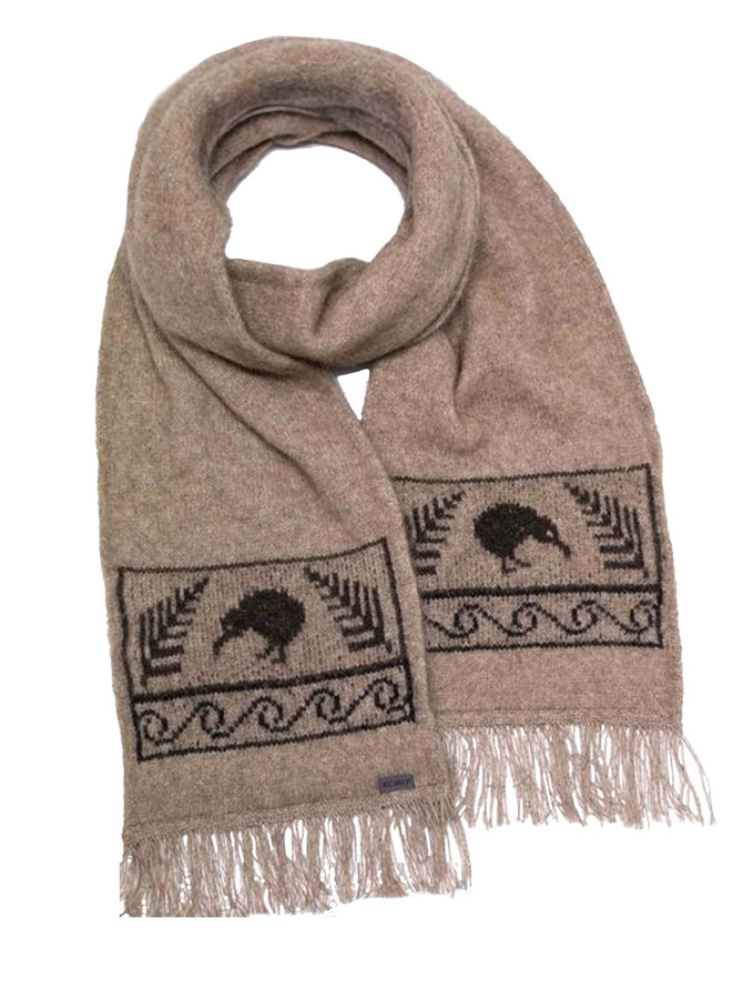 Kiwi Possum Merino Silk Fringed Scarf KORU