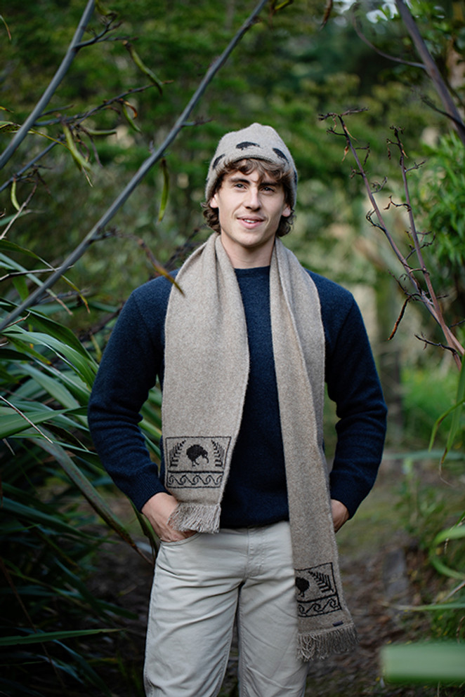 Kiwi Possum Merino Silk Fringed Scarf KORU