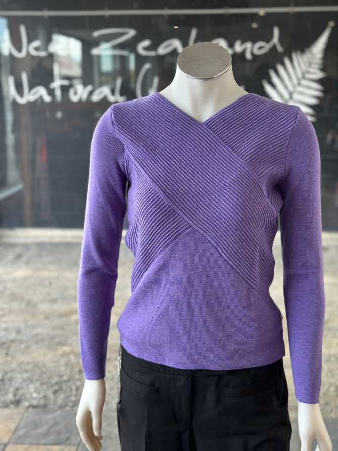 Long Sleeve Rib Wrap Vee Neck Merino Jersey ROYAL