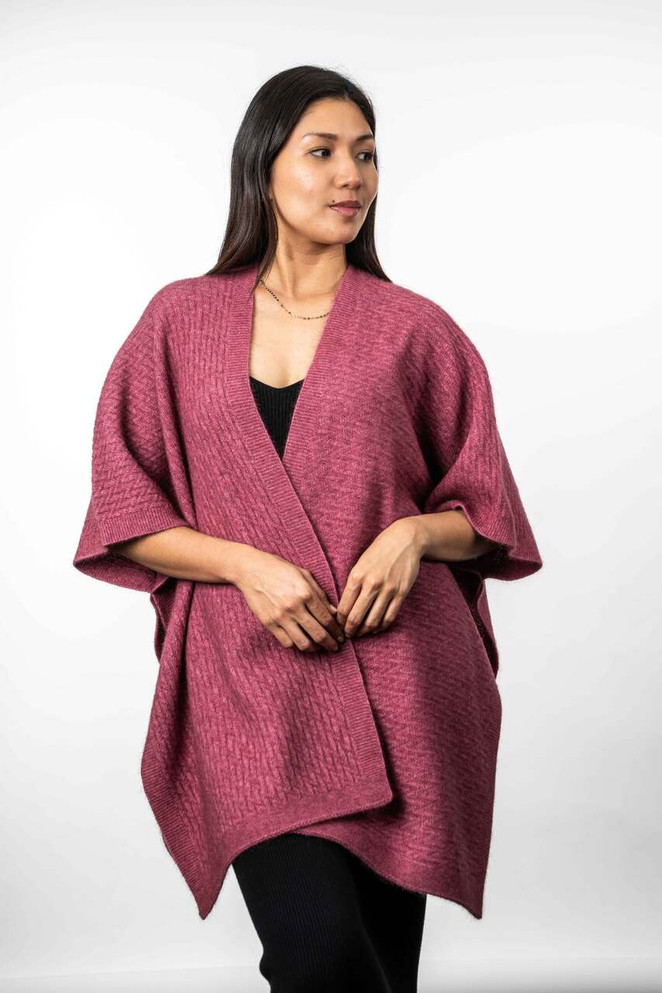 Zig Zag Textured Possum Merino Silk Split Cape KORU