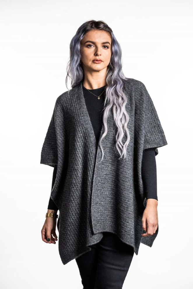 Zig Zag Textured Possum Merino Silk Split Cape KORU