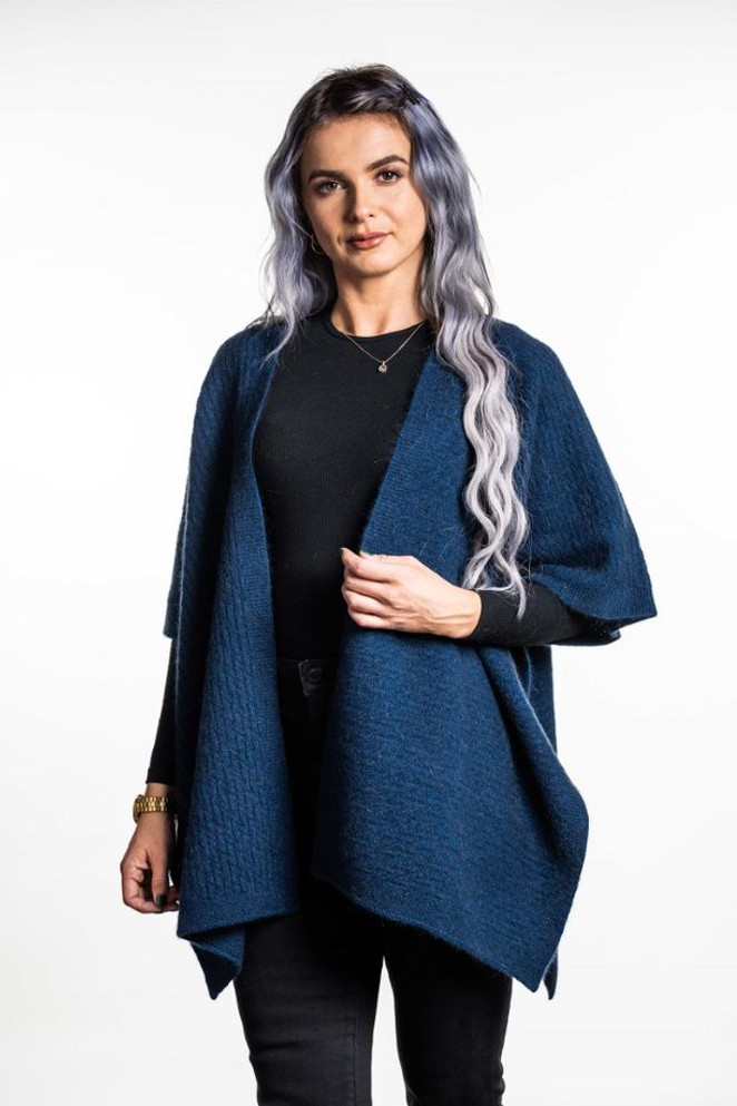 Zig Zag Textured Possum Merino Silk Split Cape KORU