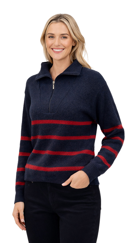 Striped Possum Merino Silk Zip Jumper KORU