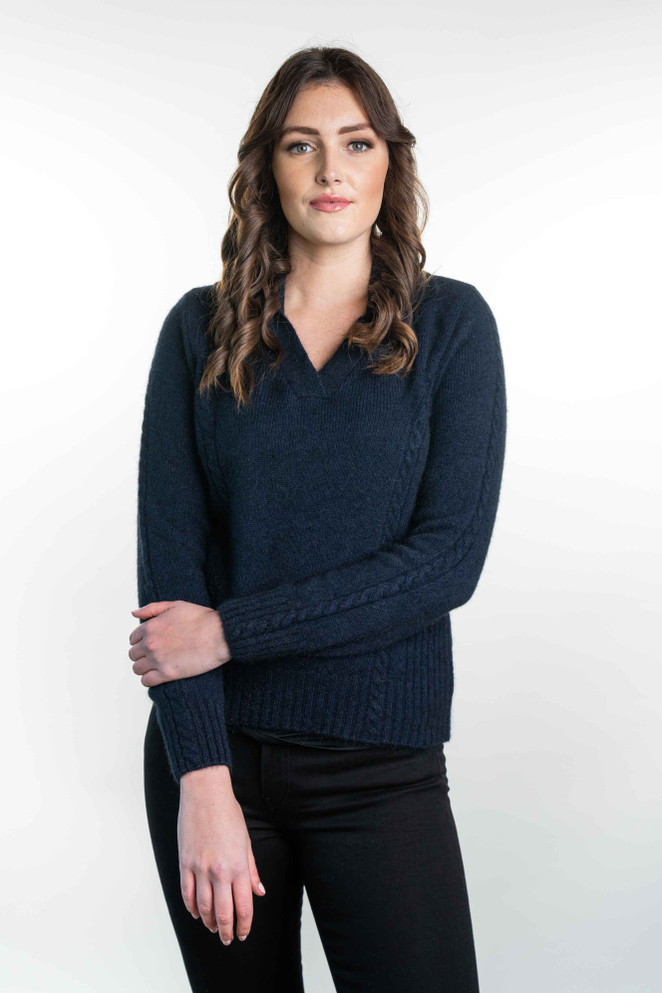 Polo Collar with Vee Neck Possum Merino Jumper  KORU