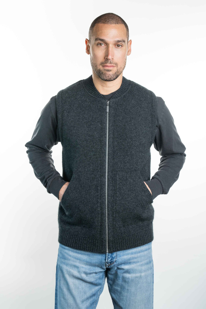 Crew Neck Possum Merino Silk Zip Vest  KORU