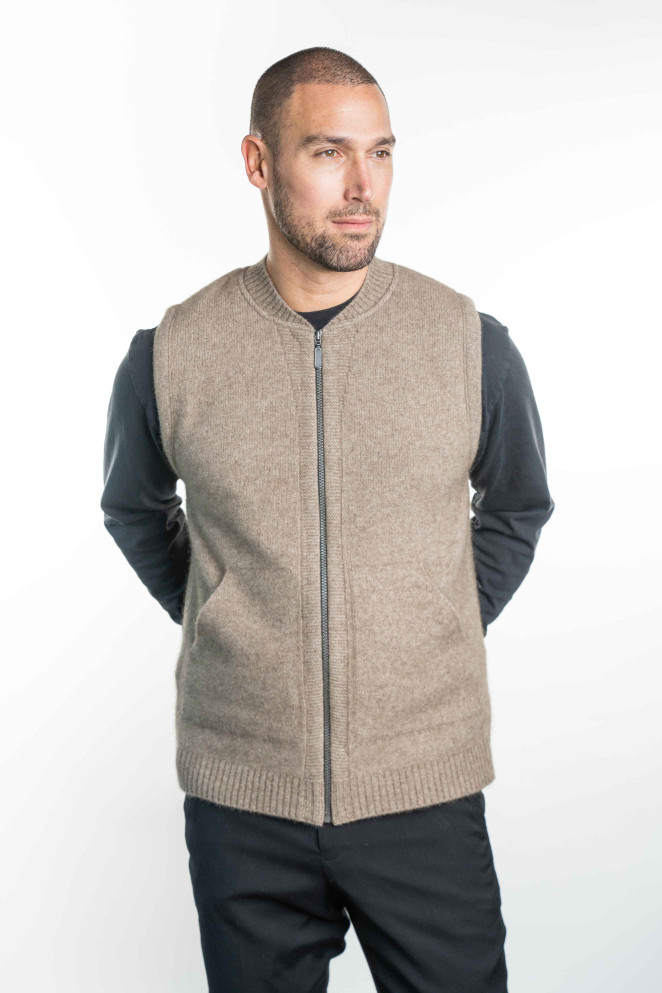 Crew Neck Possum Merino Silk Zip Vest  KORU