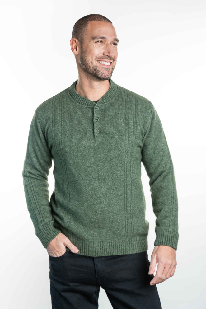 Crew Neck Button Possum Merino Silk Jumper KORU