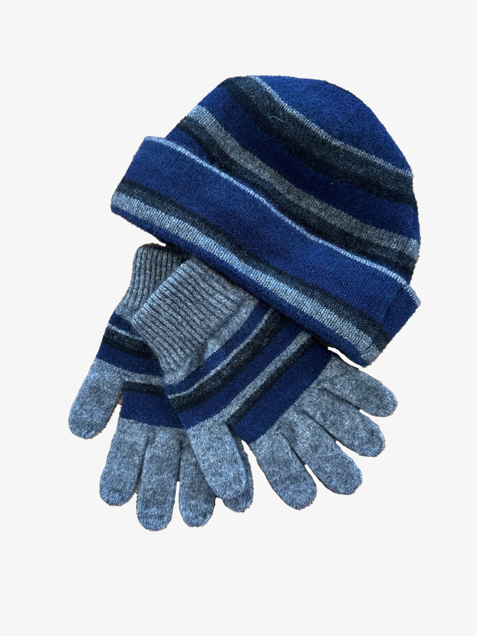Stripe Beanie & Glove Possum Blend Combo NZNC
