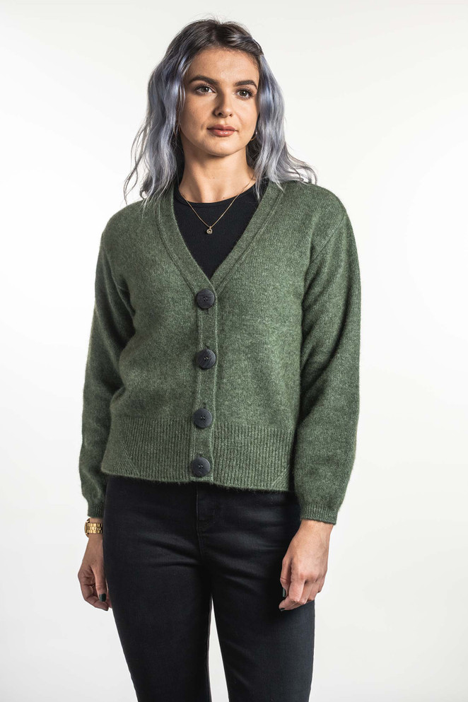 Vee Neck Possum Merino Silk Cardigan KORU