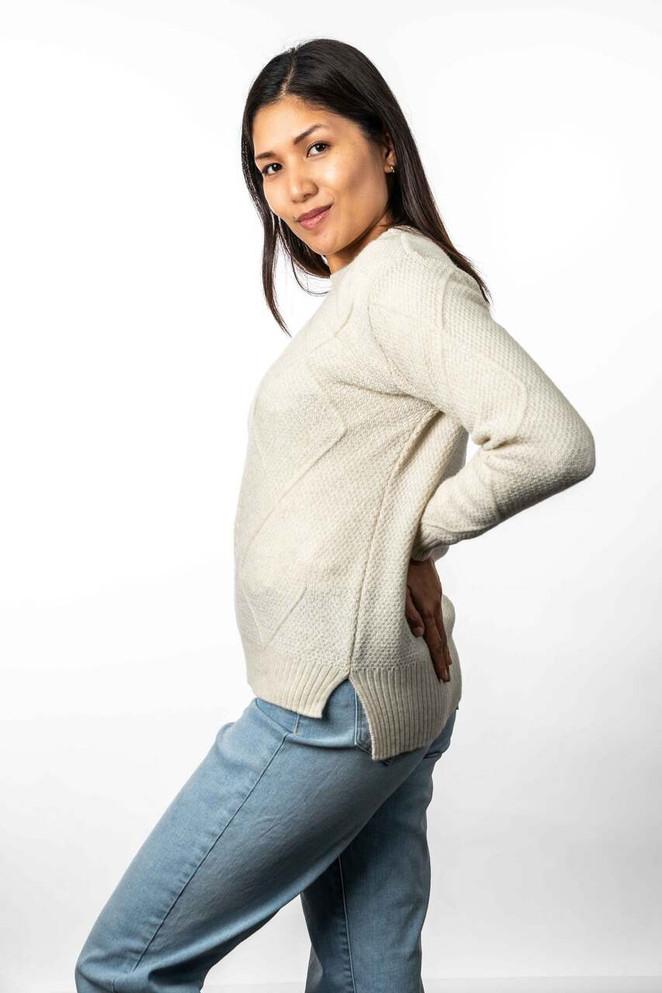 Diamond Cable Possum Merino Silk Jumper KORU