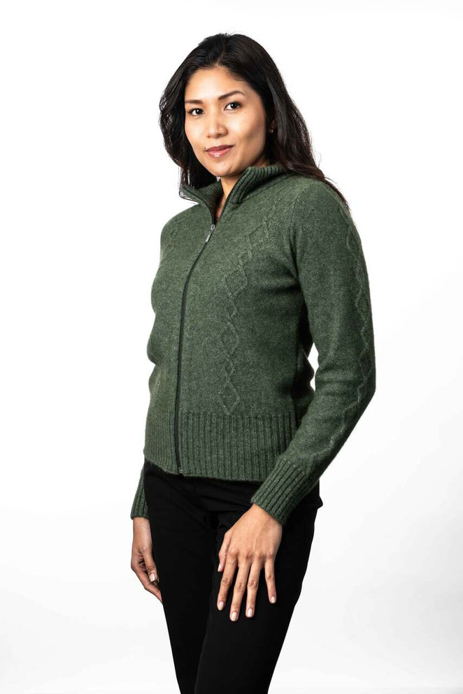 Cable Detail Possum Merino Silk Jacket KORU