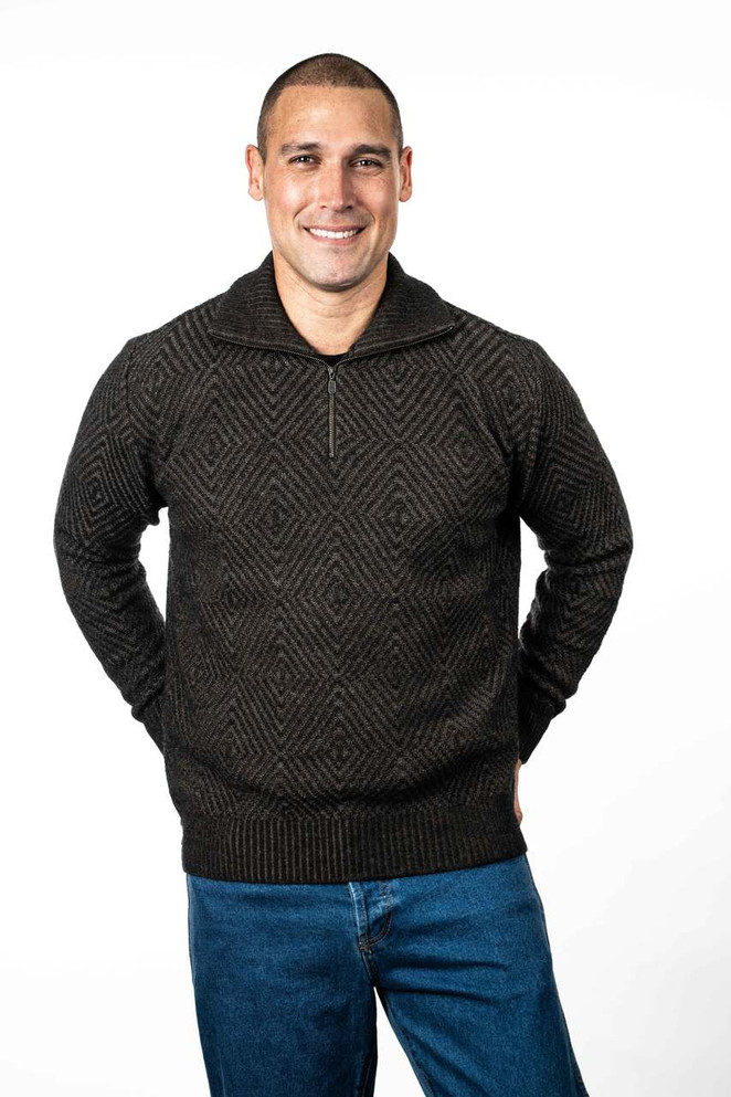Diamond 1/2 Zip  Possum Merino Silk Plated Jumper KORU