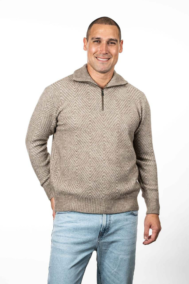 Diamond 1/2 Zip  Possum Merino Silk Plated Jumper KORU