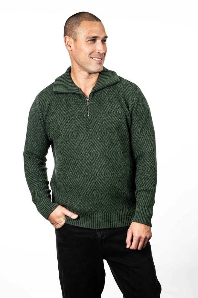 Diamond 1/2 Zip  Possum Merino Silk Plated Jumper KORU