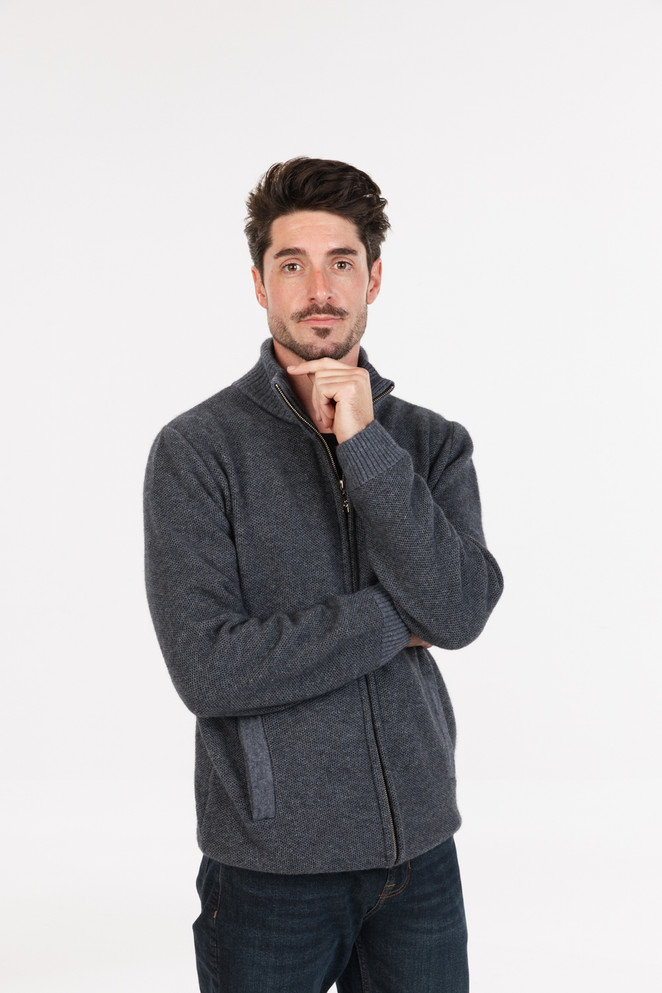 Textured Full Zip Possum Merino Silk Jacket NATIVE WORLD