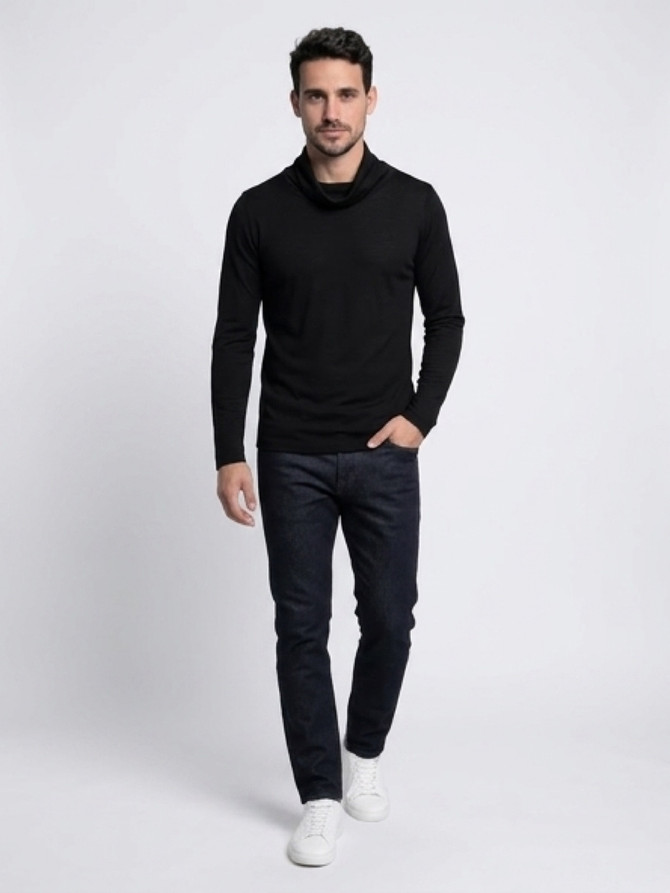 Fine Merino Wool Long Sleeve Polo Neck Top NZNC