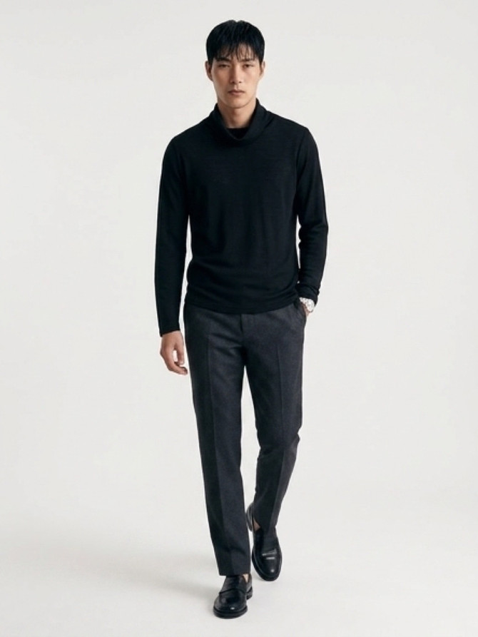 Fine Merino Wool Long Sleeve Polo Neck Top NZNC