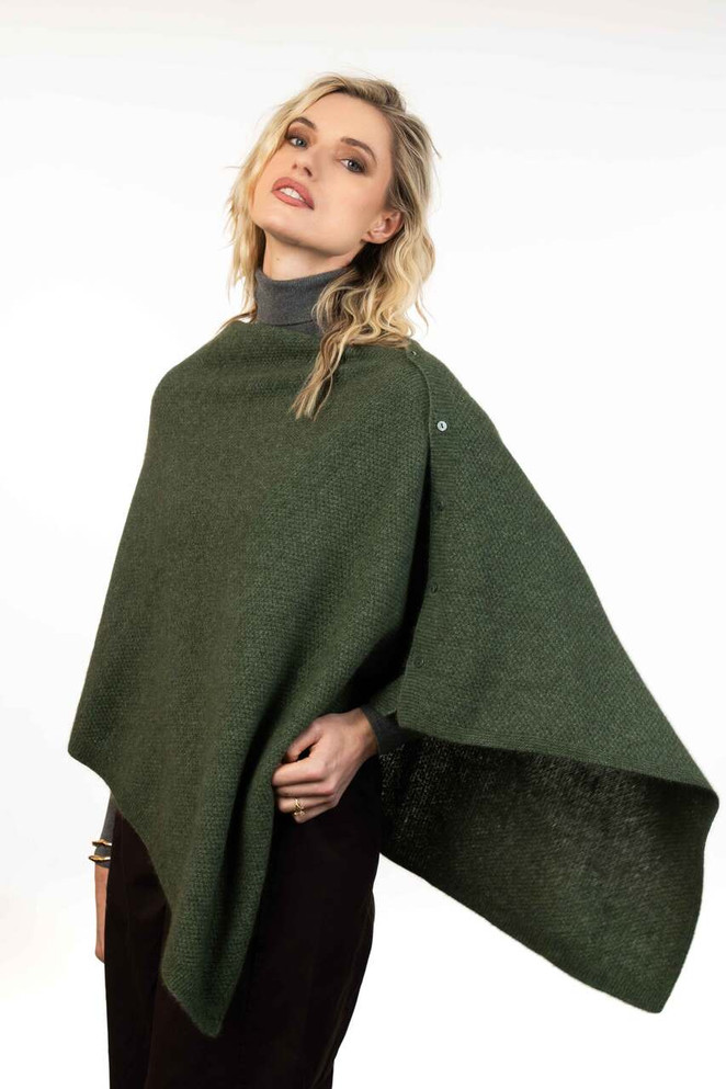 Moss Stitch Multiway Button Possum Merino Silk Wrap KORU