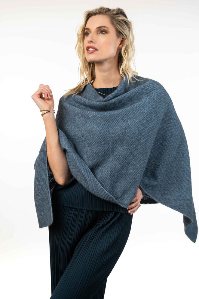 Moss Stitch Multiway Button Possum Merino Silk Wrap KORU