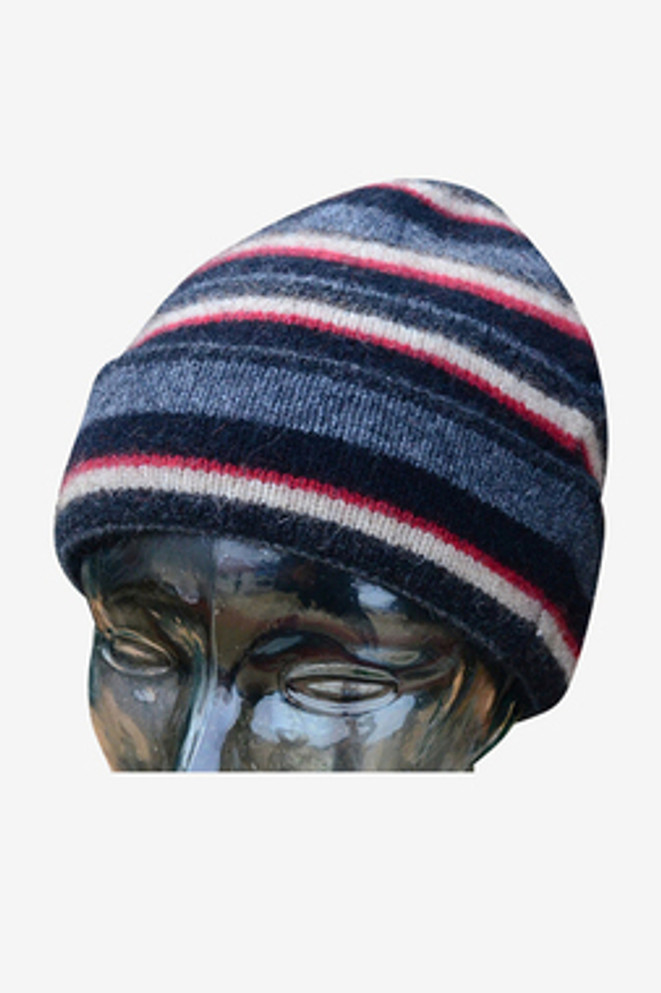 Stripe Possum Merino Wool Beanie Hat NZNC