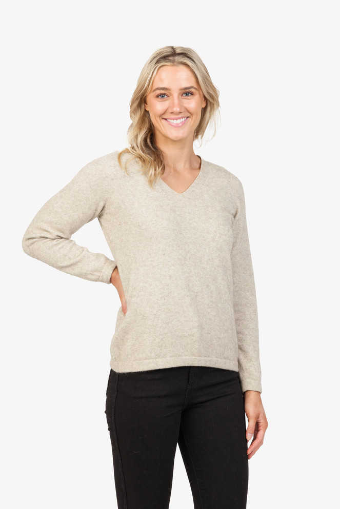 Vee Neck Plain Sweater Possum Merino NATIVE WORLD