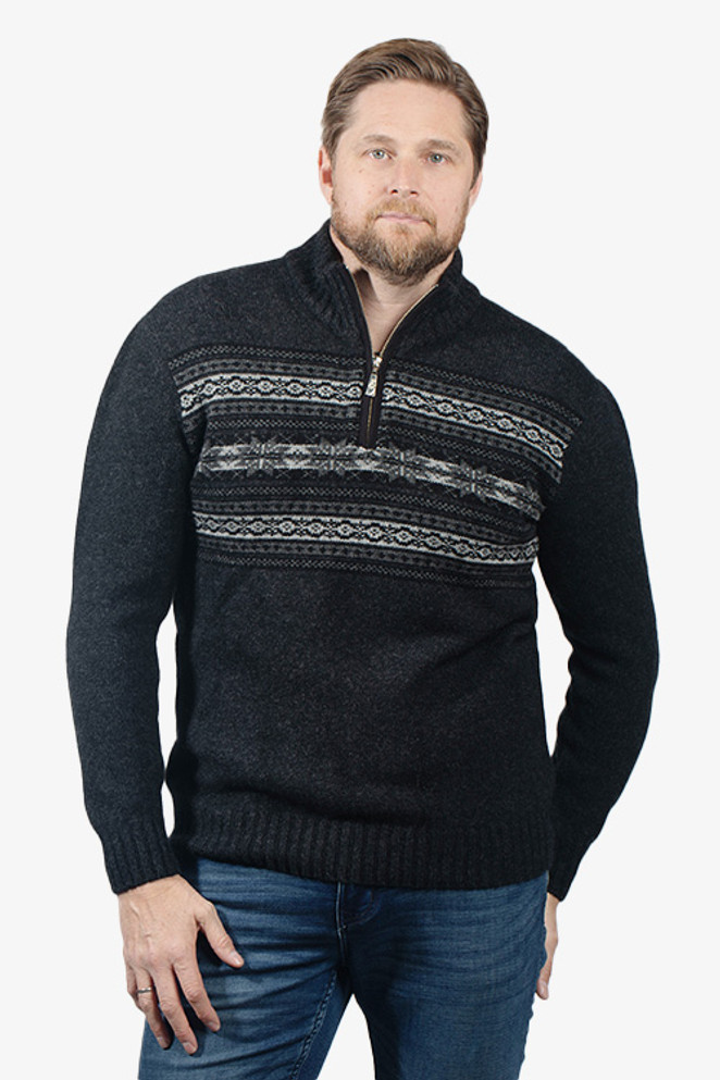 Fairisle Possum Merino Wool Quarter Zip Sweater NZNC