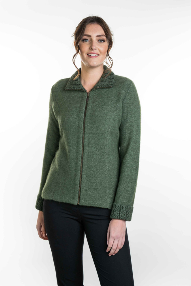 Two Tone Cable Trim Possum Merino Wool Silk Jacket KORU