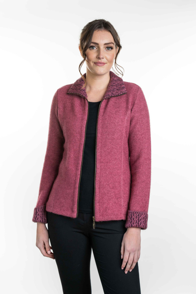 Two Tone Cable Trim Possum Merino Wool Silk Jacket KORU