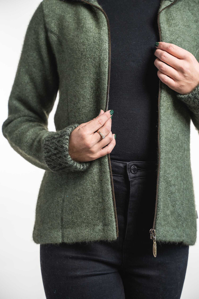 Two Tone Cable Trim Possum Merino Wool Silk Jacket KORU