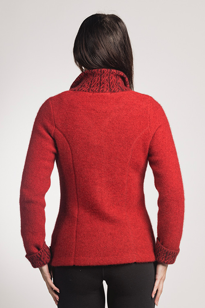 Two Tone Cable Trim Possum Merino Wool Silk Jacket KORU