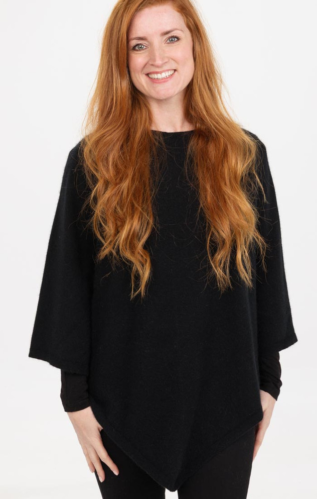 Crew Neck Possum Merino Wool Silk Poncho NATIVE WORLD