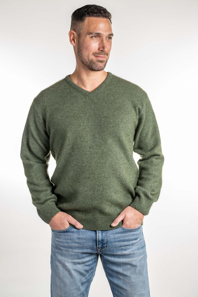 Vee Neck Possum Merino Wool Silk Sweater KORU