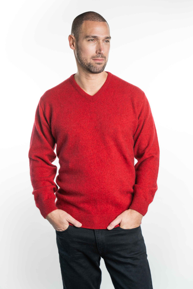 Vee Neck Possum Merino Wool Silk Sweater KORU