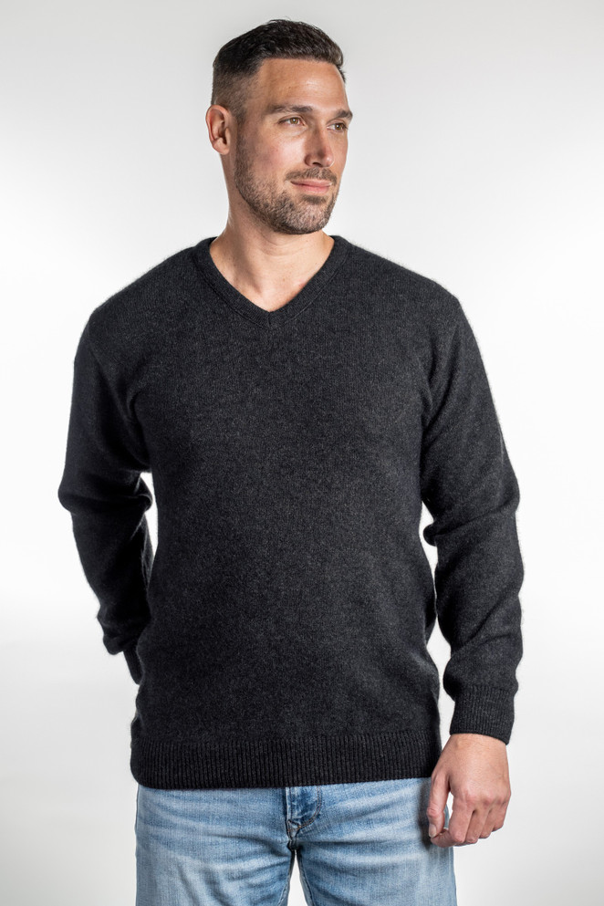 Vee Neck Possum Merino Wool Silk Sweater KORU
