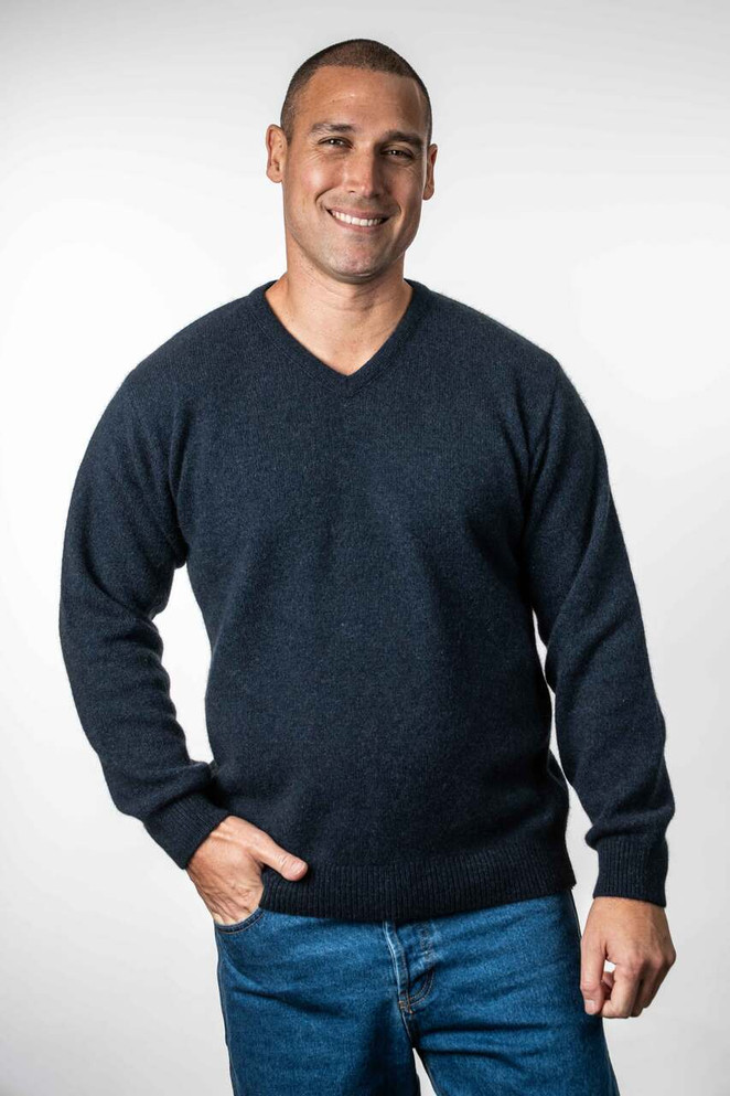 Vee Neck Possum Merino Wool Silk Sweater KORU