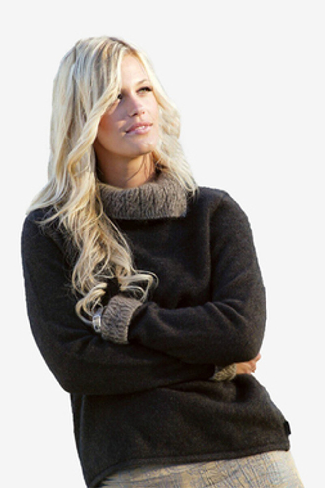 Two Tone Cable Trim Possum Merino Wool Silk Jumper KORU