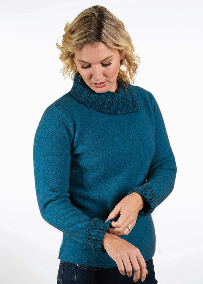 Two Tone Cable Trim Possum Merino Wool Silk Jumper KORU