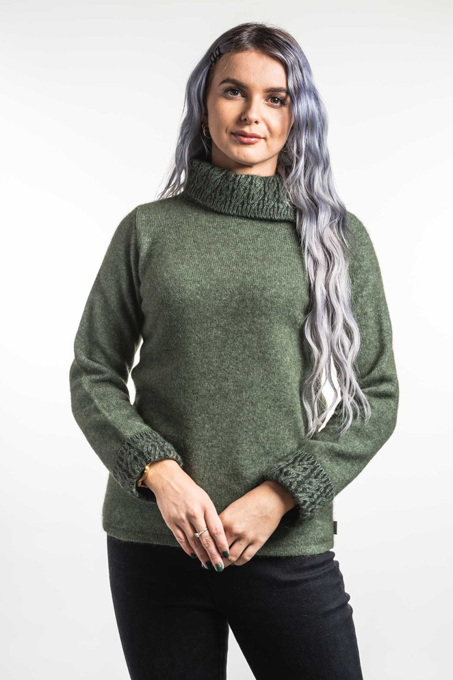 Two Tone Cable Trim Possum Merino Wool Silk Jumper KORU