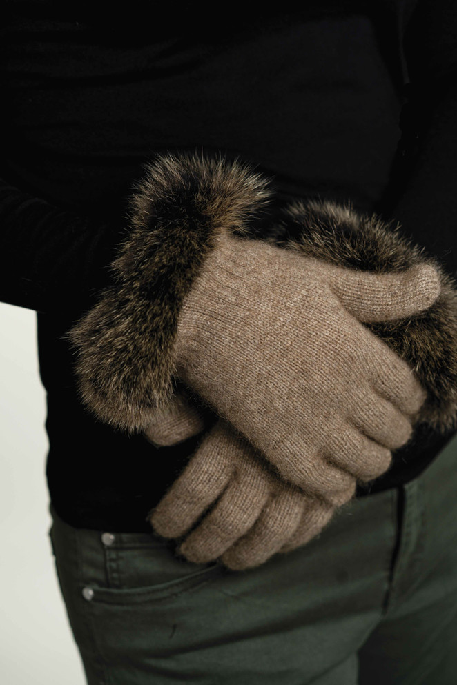 Fur Trim Possum Merino Wool Silk Gloves KORU