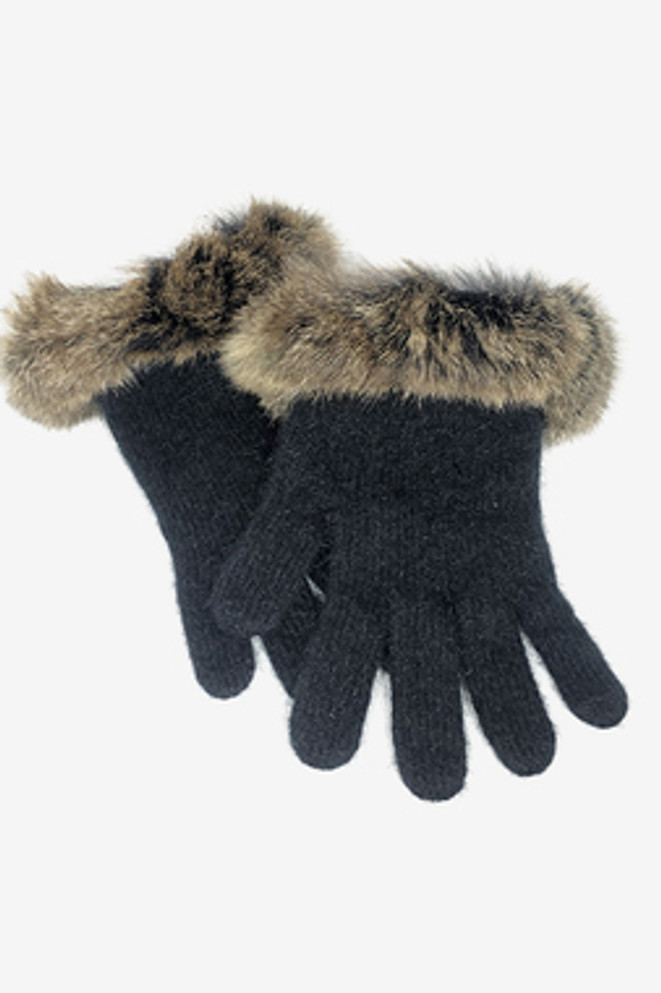Fur Trim Possum Merino Wool Silk Gloves KORU