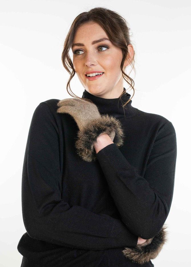 Fur Trim Possum Merino Wool Silk Gloves KORU