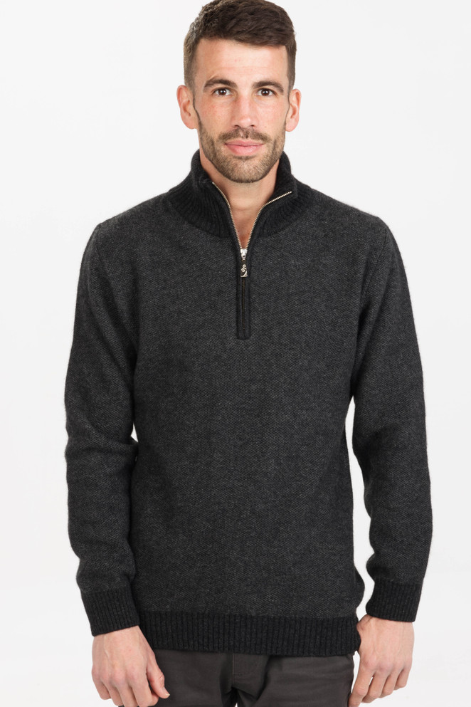 Textured Possum Merino Silk Zip Neck Sweater NATIVE WORLD