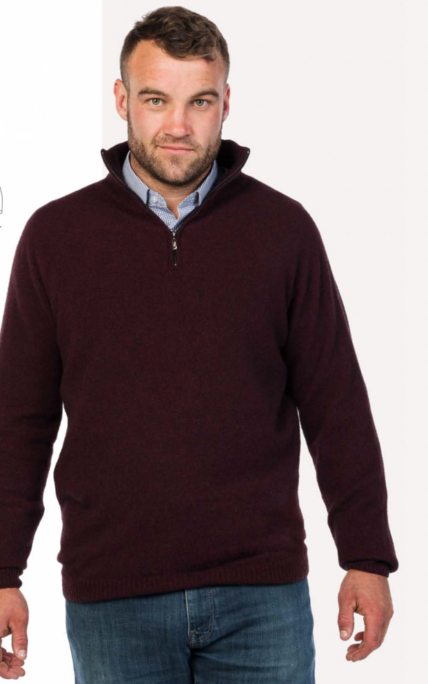 Light Possum Merino Wool Silk Zip Neck Sweater NATIVE WORLD