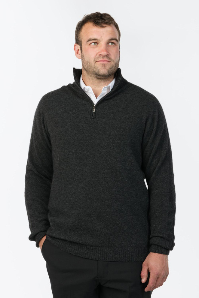 Light Possum Merino Wool Silk Zip Neck Sweater NATIVE WORLD