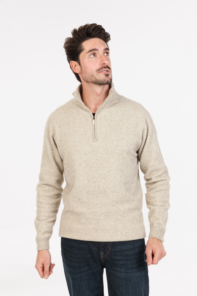 Light Possum Merino Wool Silk Zip Neck Sweater NATIVE WORLD