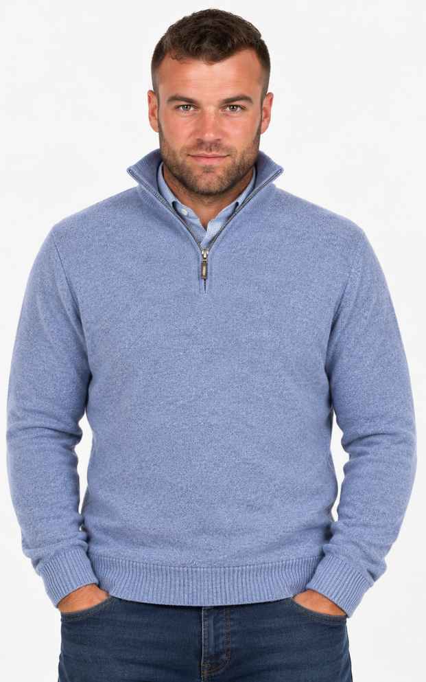 Light Possum Merino Wool Silk Zip Neck Sweater NATIVE WORLD