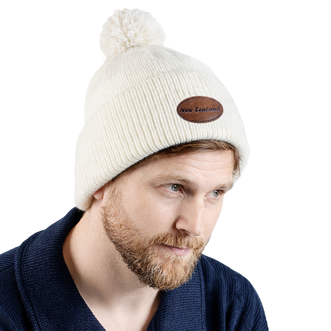 Palliser Romney Lambswool Pom Pom Badged Beanie NZNC