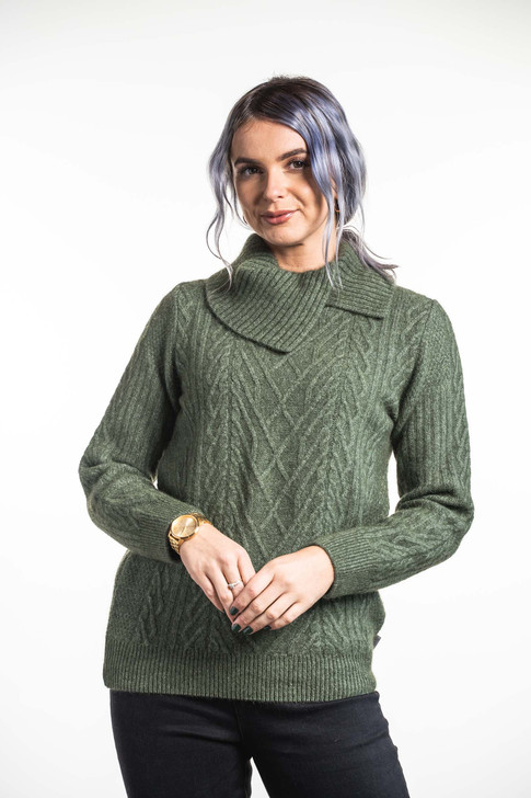 Cable Possum Merino Silk Split Neck Jumper KORU