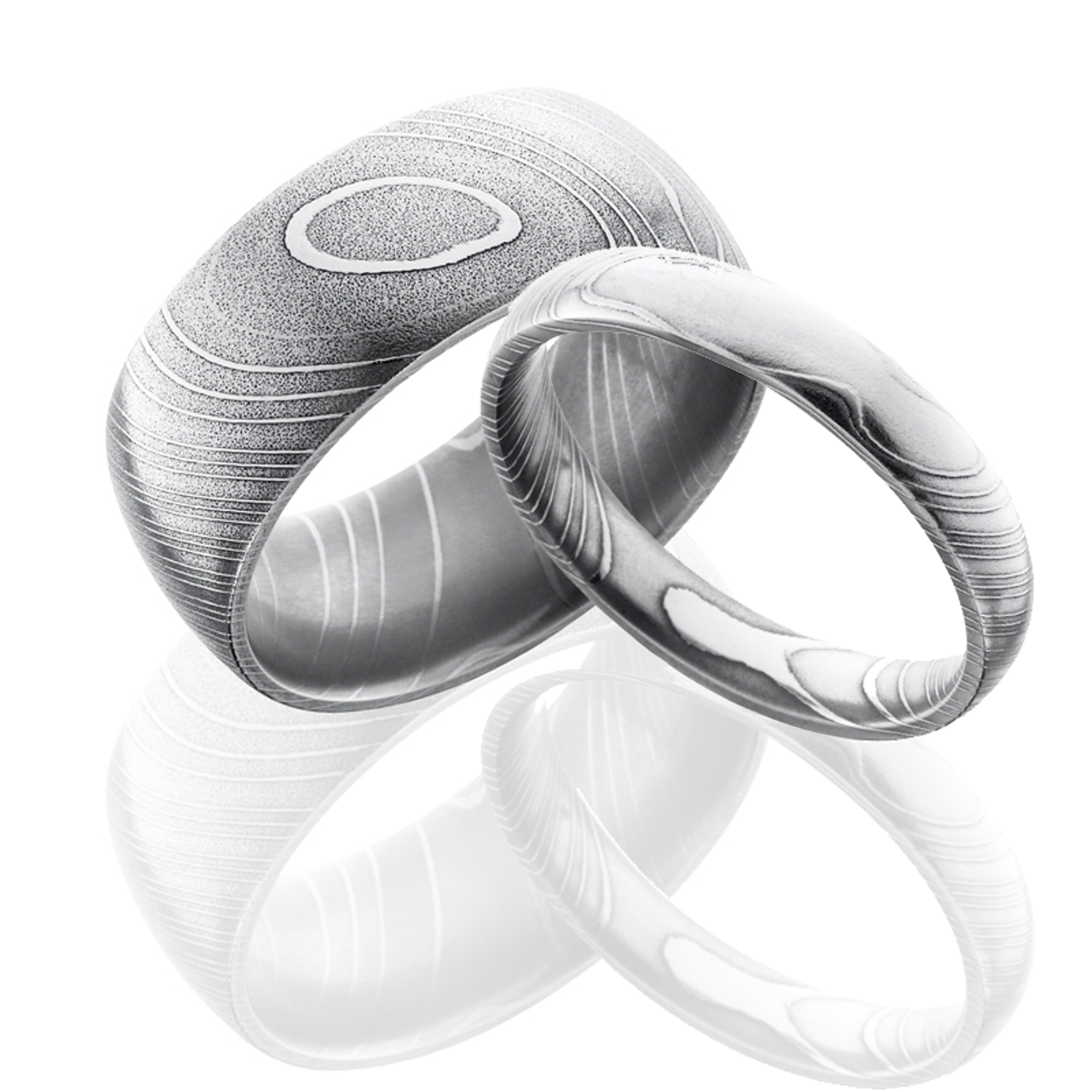 Damascus Steel Rings, 2 Piece Couple Set Damascus Steel Wedding